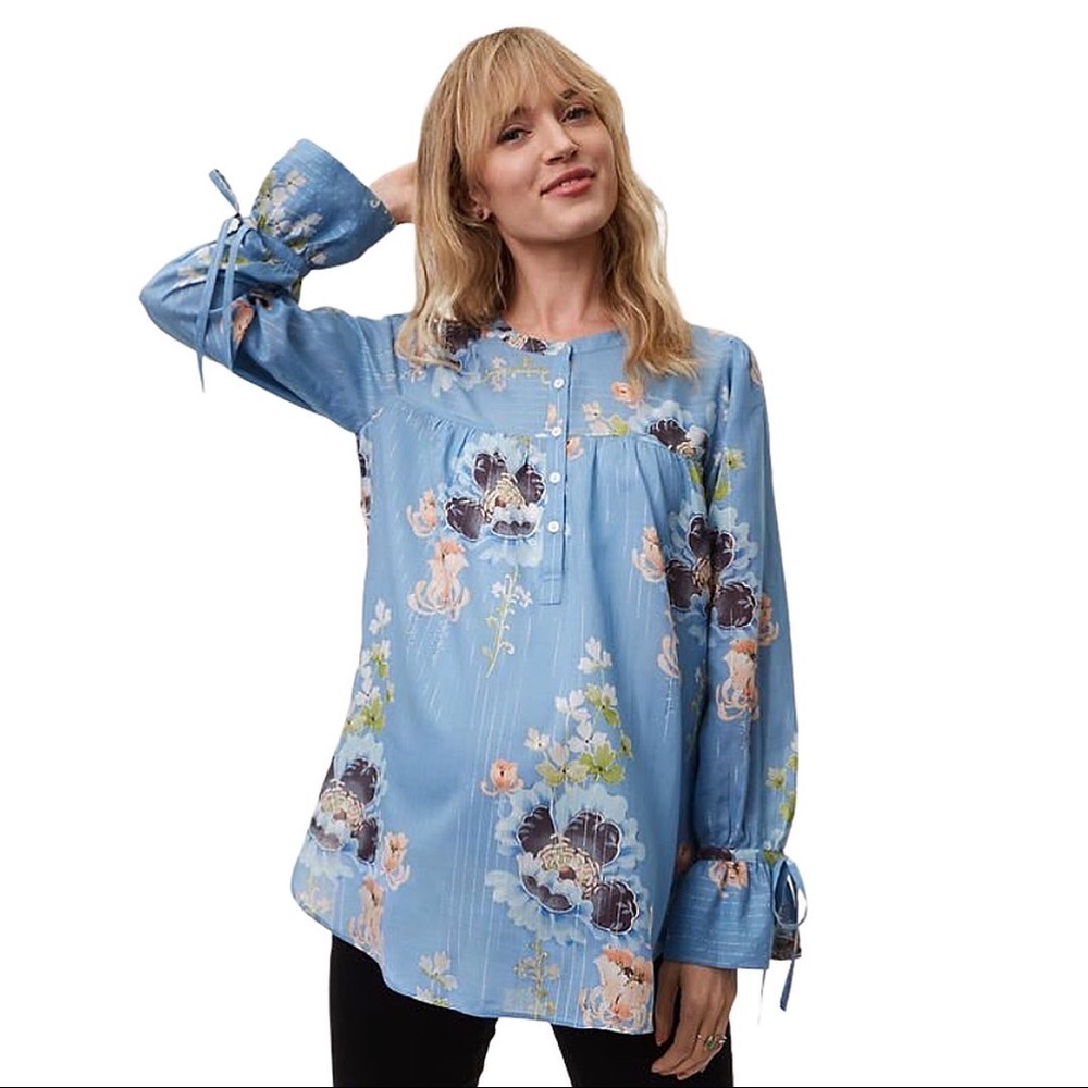 LOFT | Shimmer Blossom Tie Cuff Blouse